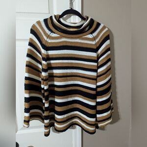 Ruby Rd. Medium Striped Mock Neck Women's Sweater - Black, Brown, Cream